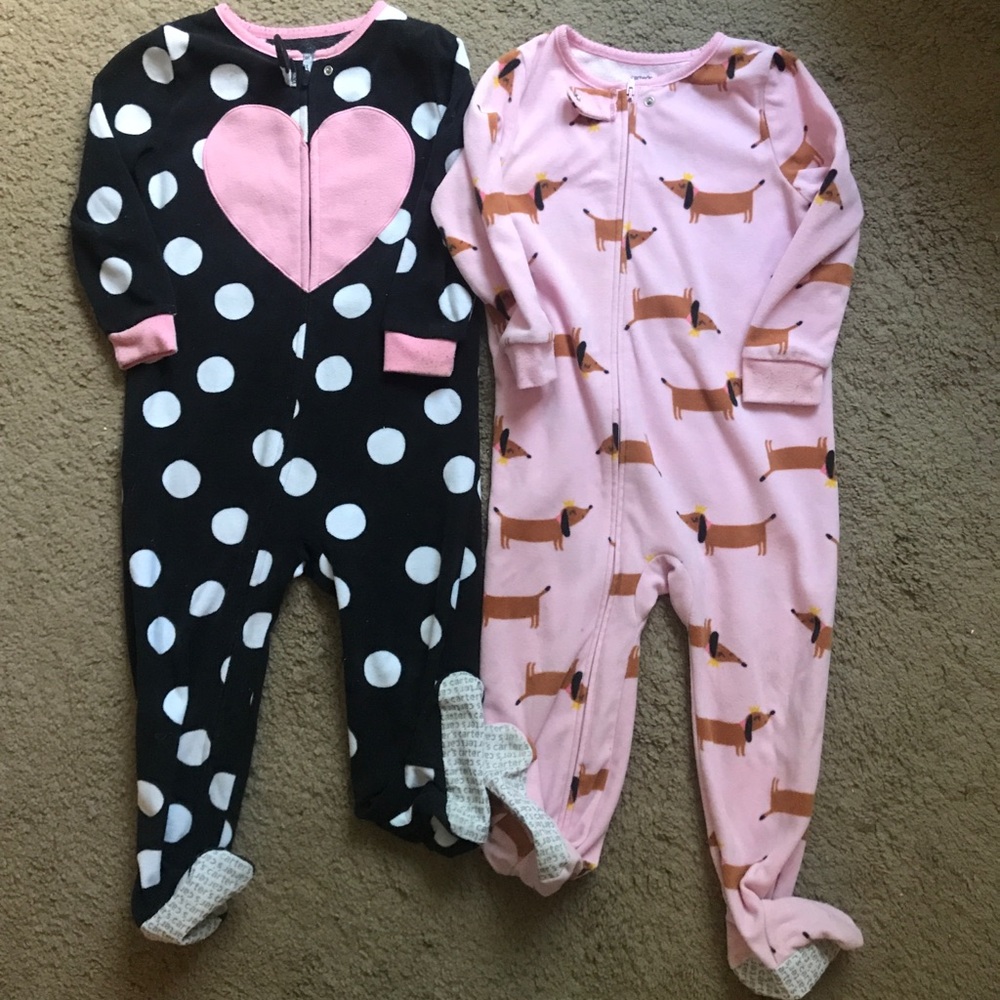 2 fleece pajamas footie for toddler girl, size 3T